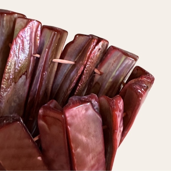 Vintage Abalone Mother Of Pearl Rose Pink Stretchy Shell Cuff Bracelet - Picture 4 of 4